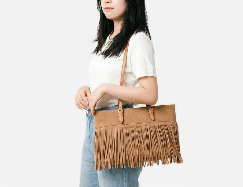 Fringed Shoulder Tote Bag