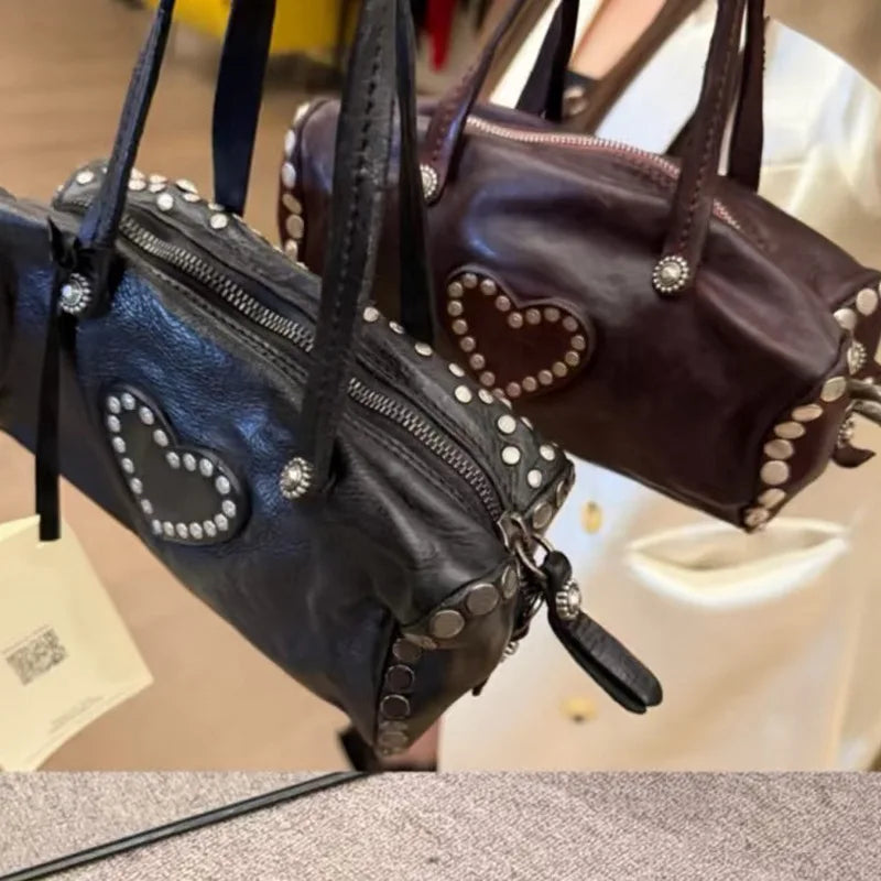 Heart-Studded Top-Handle Bag
