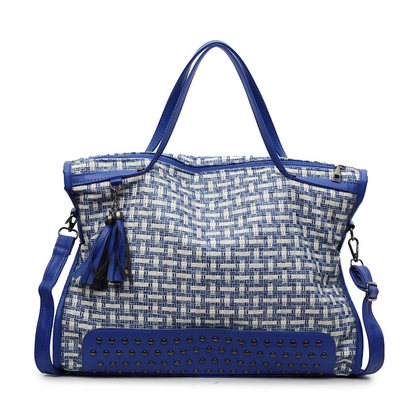 Studded Woven Tote Bag