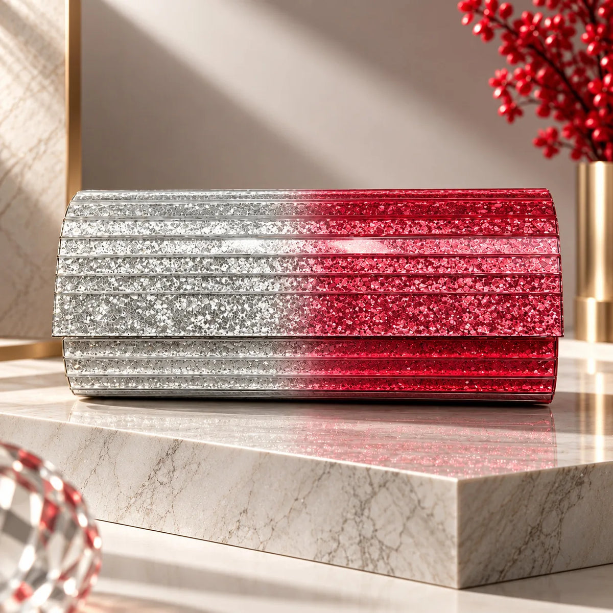 Glitter Striped Box Clutch