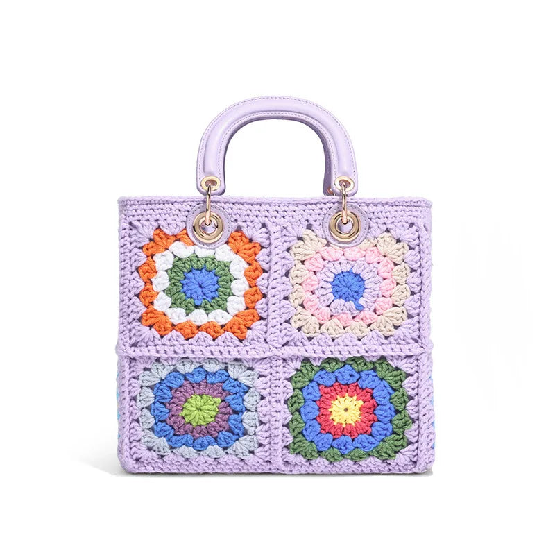 Floral-Square Woven Handbag