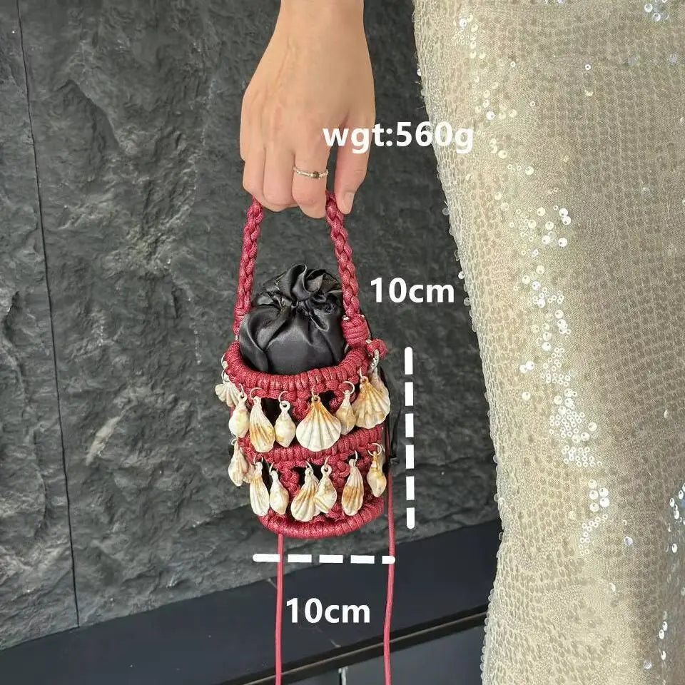 Beaded Woven Bucket Bag
