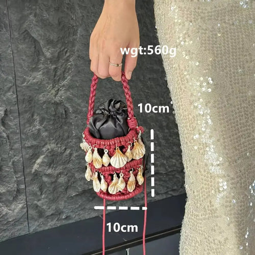 Beaded Woven Bucket Bag