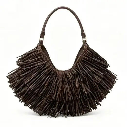Fringed Crescent Shoulder Bag