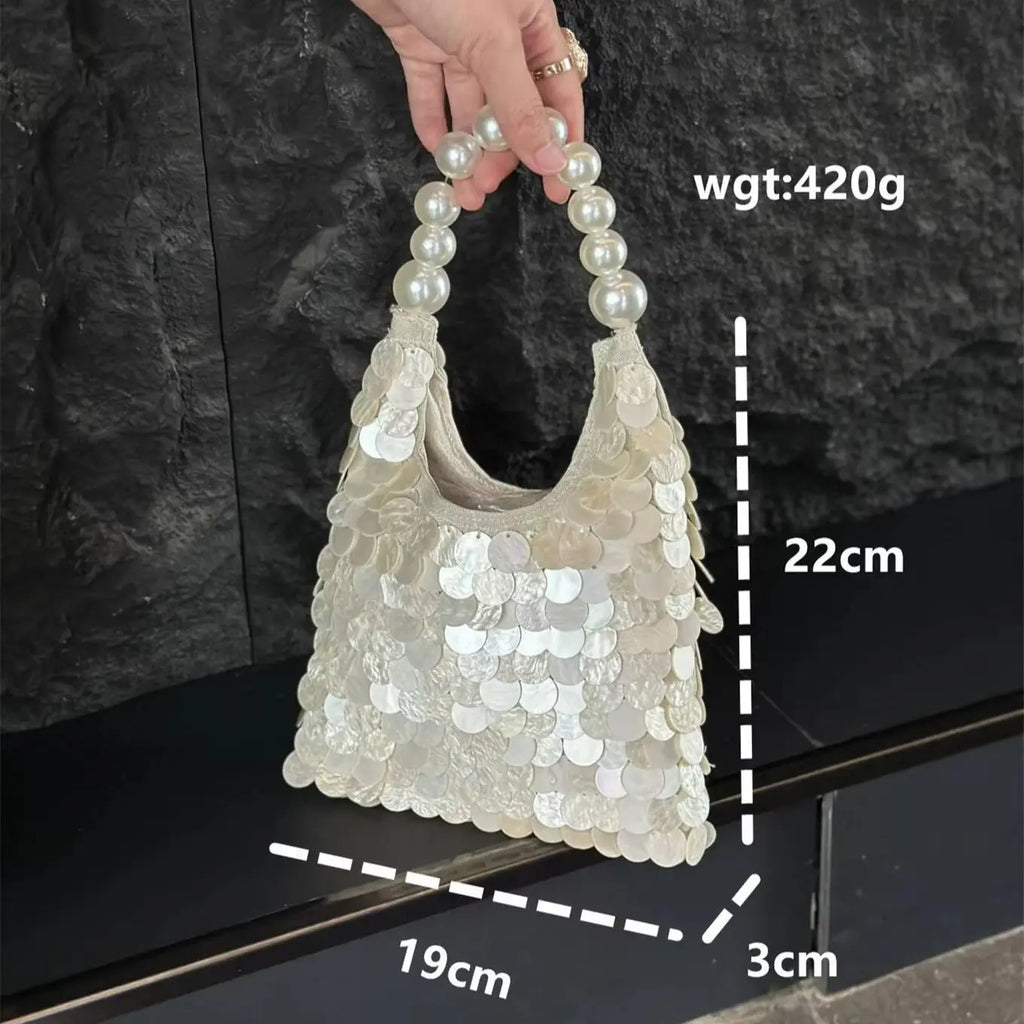 Disc Beaded Handle Handbag