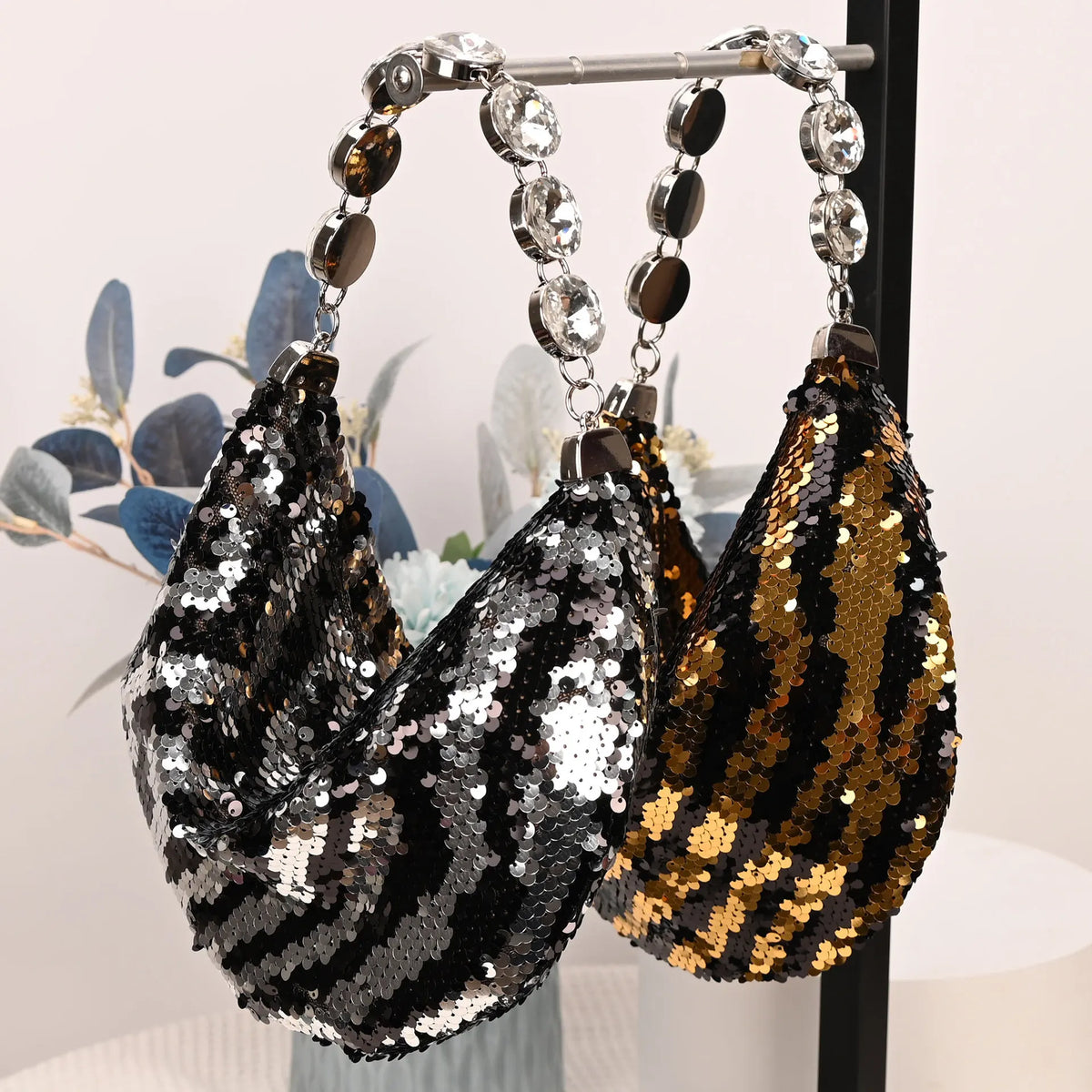Striped Sequin Hobo Bag