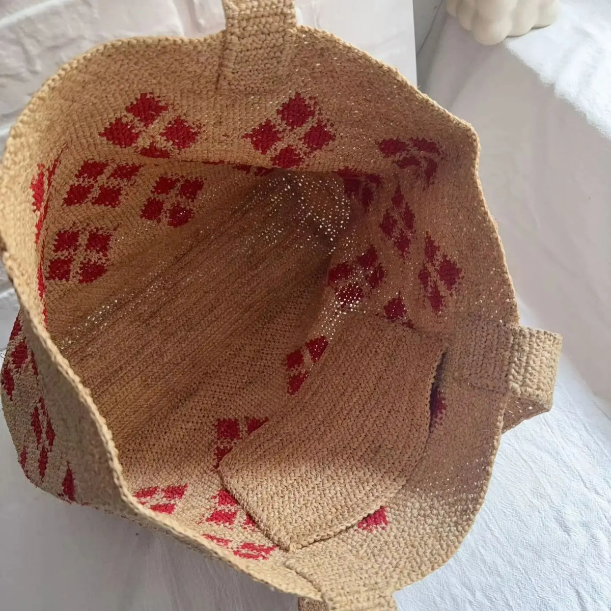 Diamond-Pattern Woven Tote