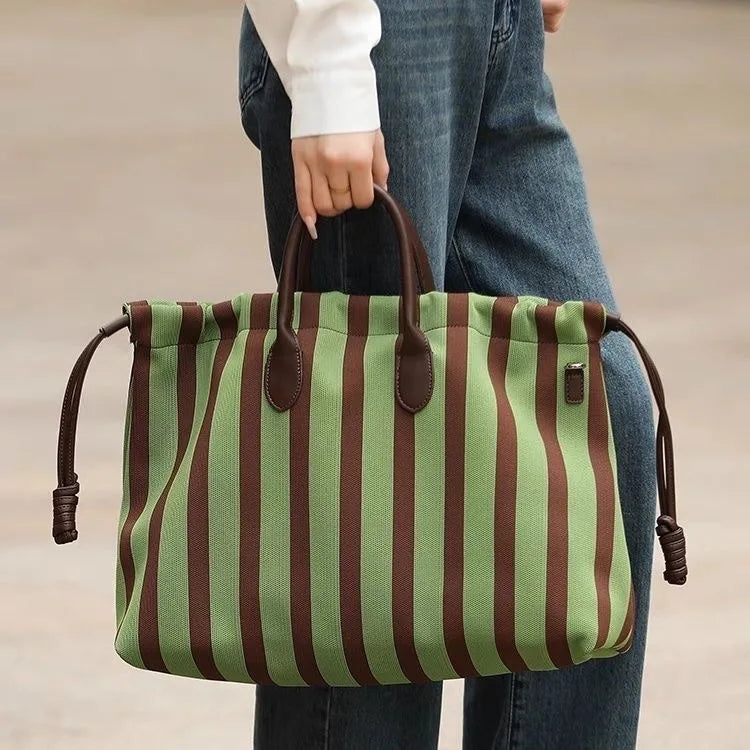 Striped Drawstring Tote Bag
