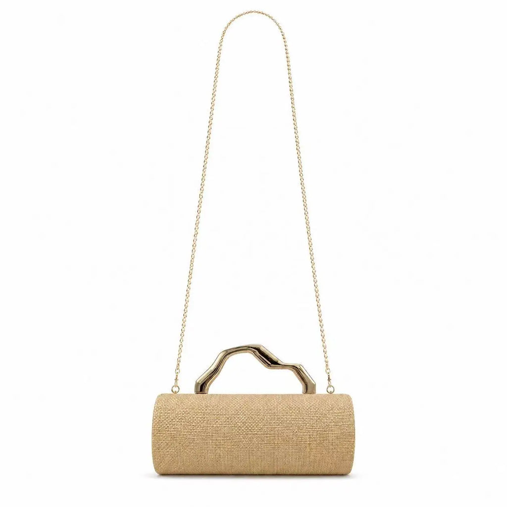 Cylindrical Woven Handle Clutch