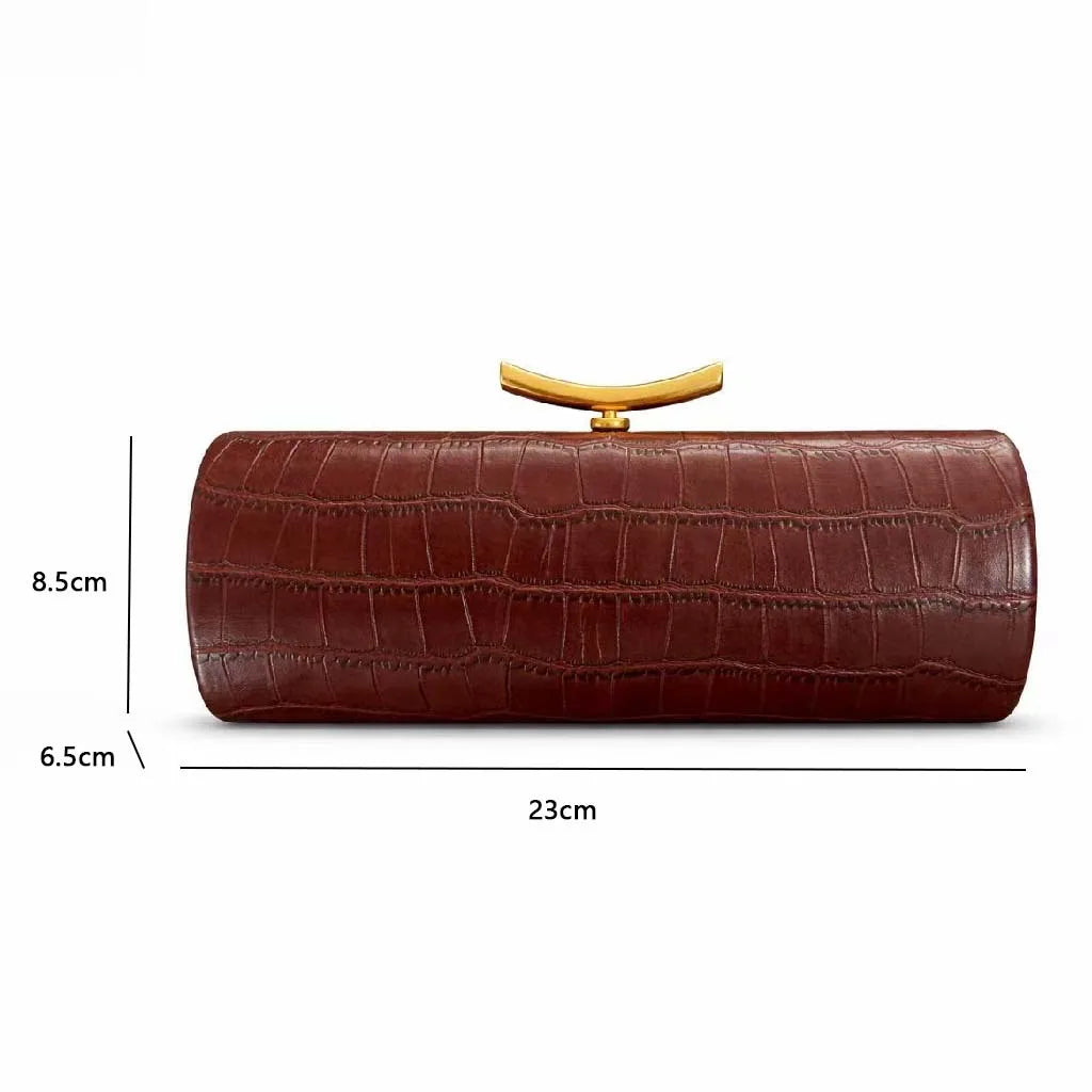Croc-Embossed Cylinder Clutch Bag