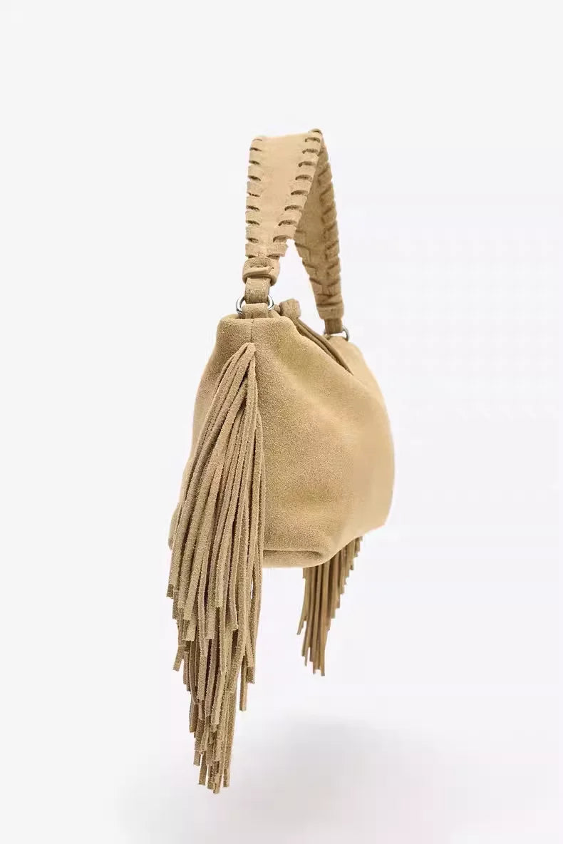 Fringed Braided-Strap Shoulder Bag