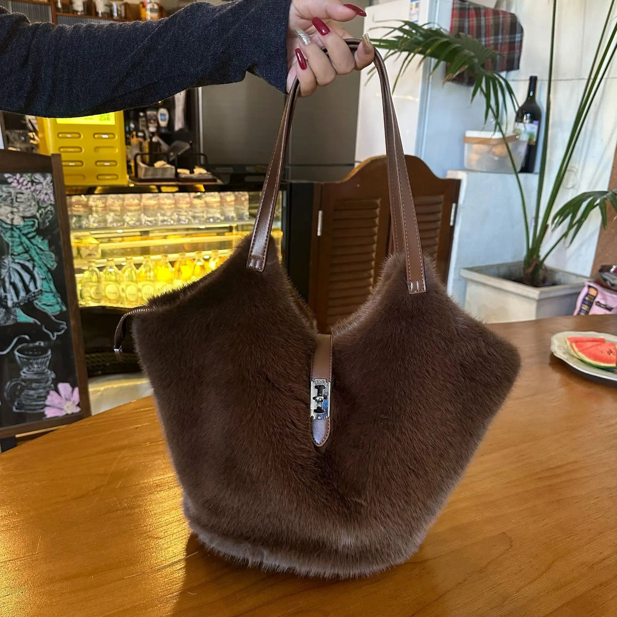 Plush Shoulder Tote Bag