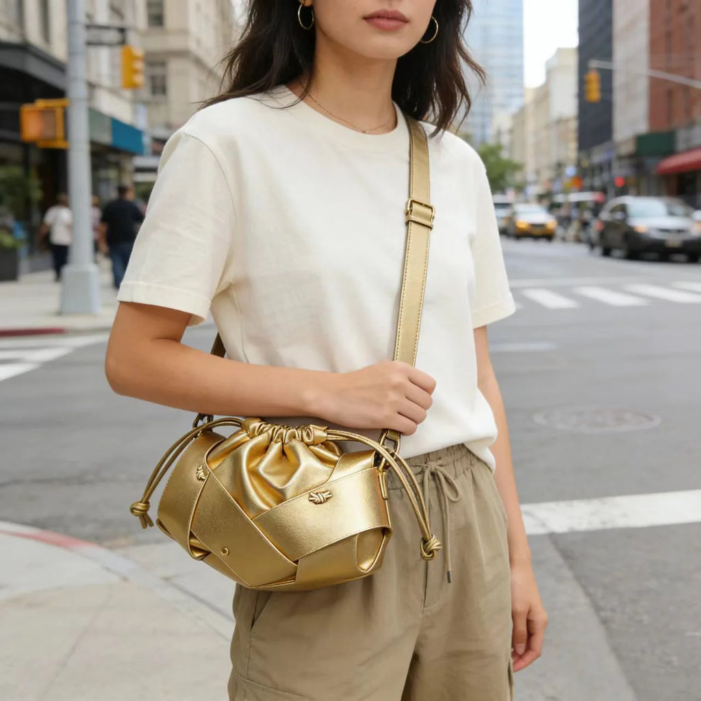 Woven Drawstring Shoulder Bag