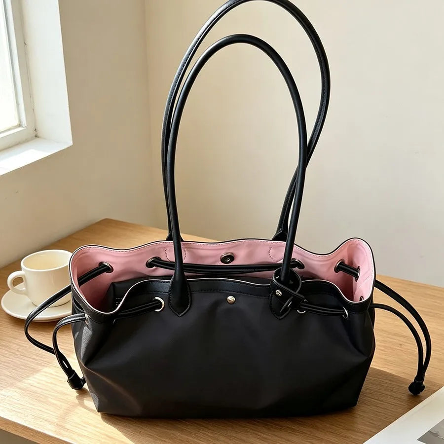 Contrast Trim Drawstring Tote