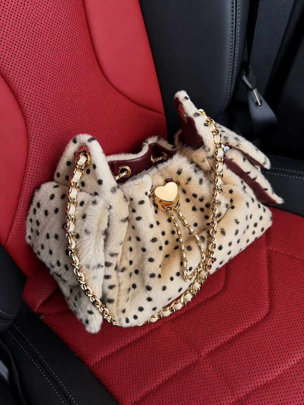 Spotted Plush Drawstring Bag