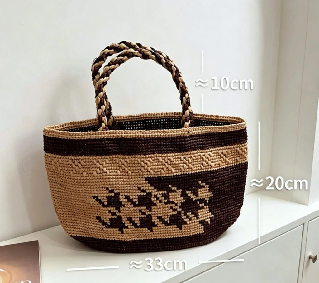 Patterned Woven Basket Tote