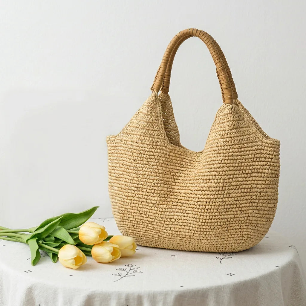 Rounded Woven Hobo Bag