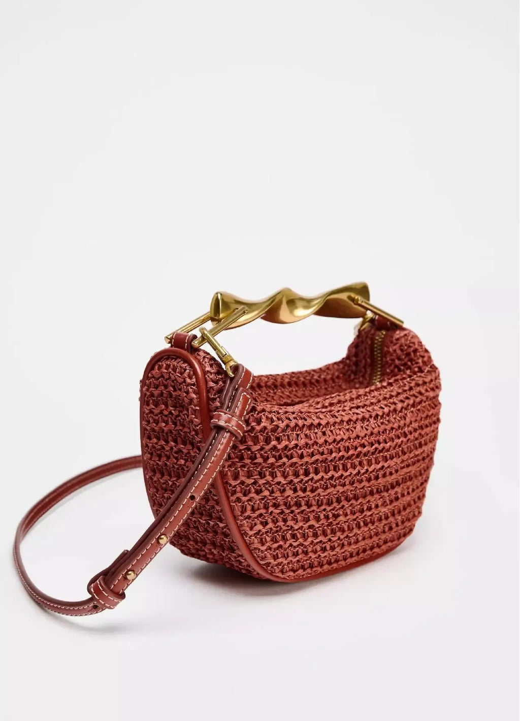 Twist-Handle Woven Handbag