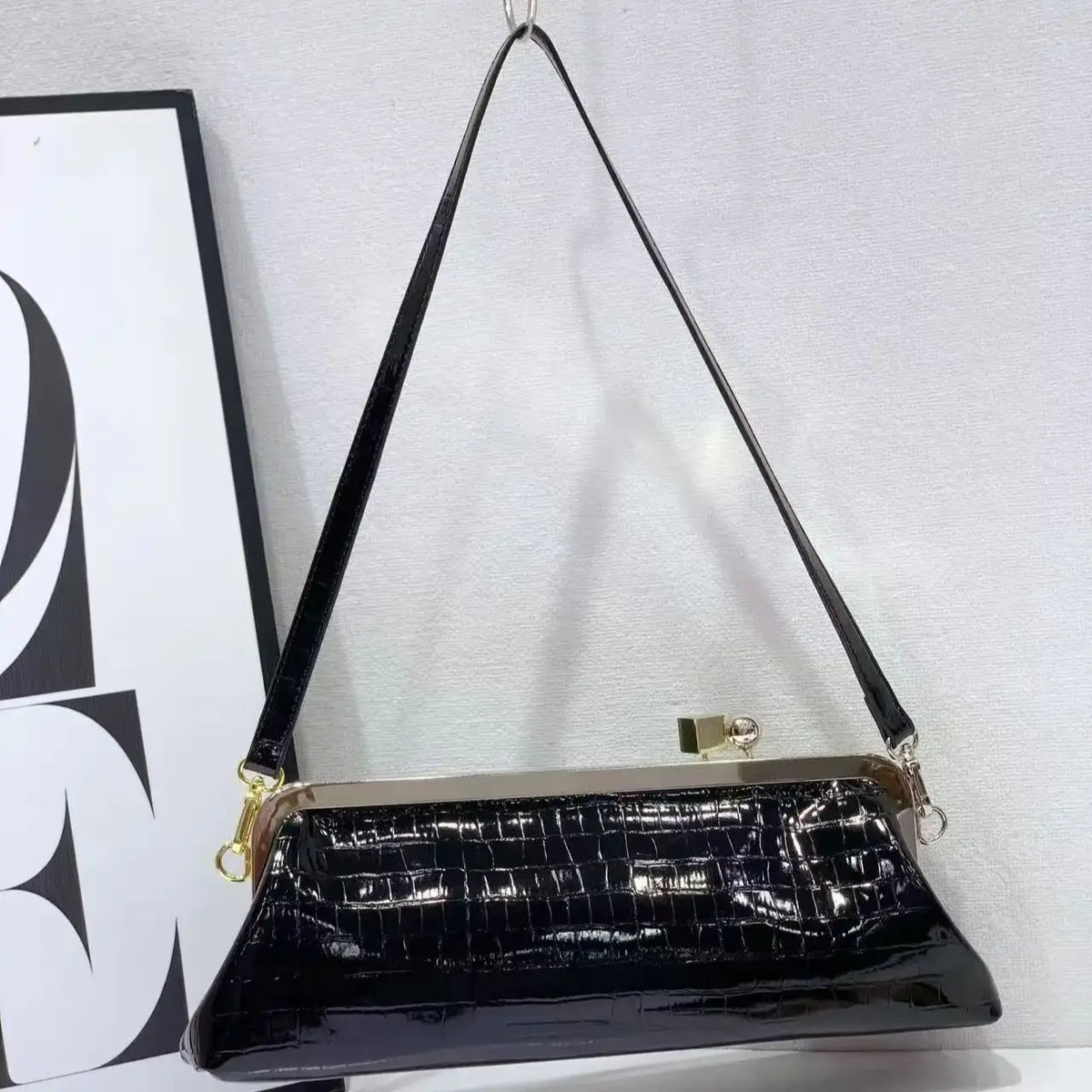 Croc-Embossed Frame Shoulder Bag
