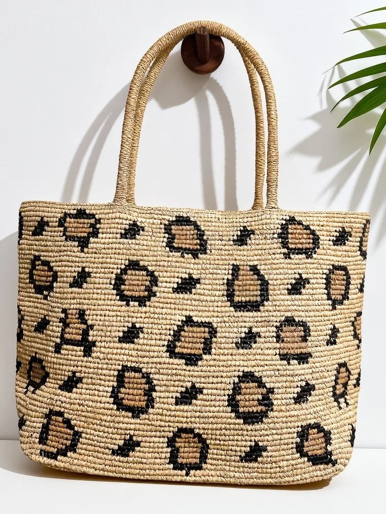 Leopard-Pattern Woven Tote
