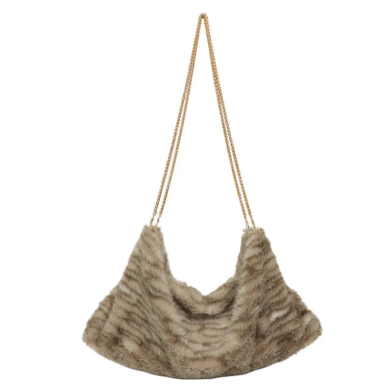 Leopard-Print Plush Shoulder Bag
