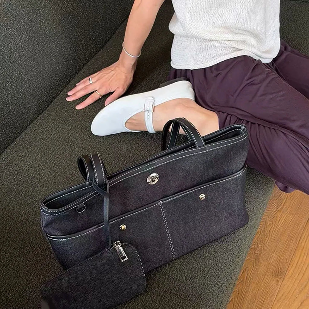 Double-Pocket Shoulder Tote Bag
