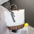 Woven-Base Bucket Tote Bag