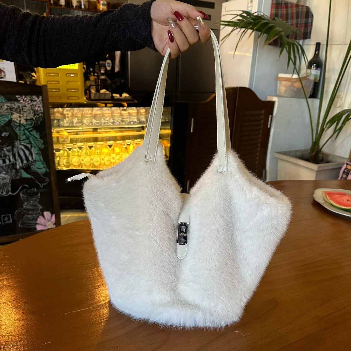 Plush Shoulder Tote Bag
