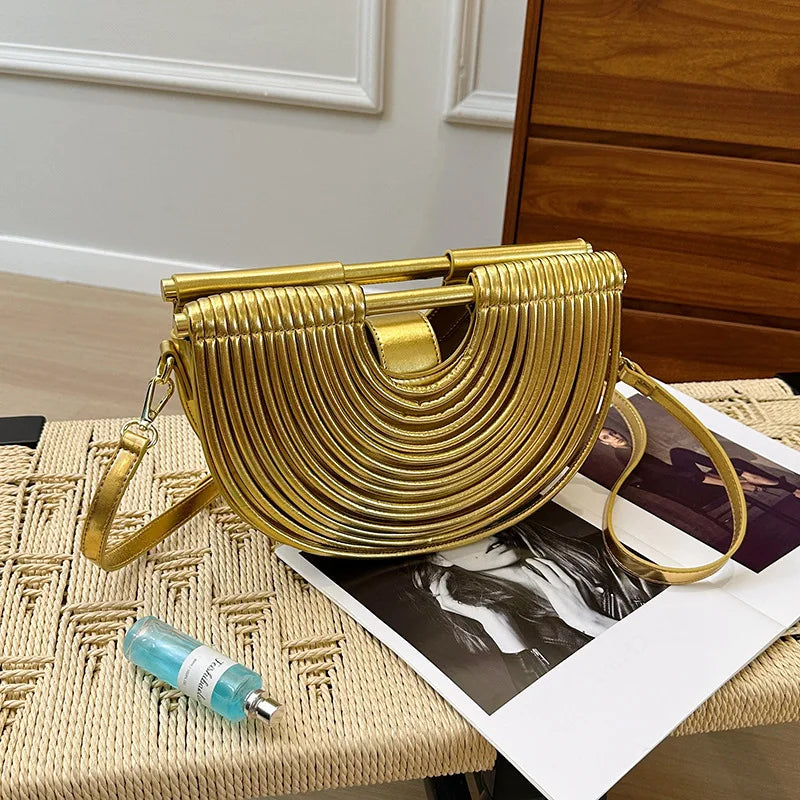 Ribbed Half-Moon Clutch Bag