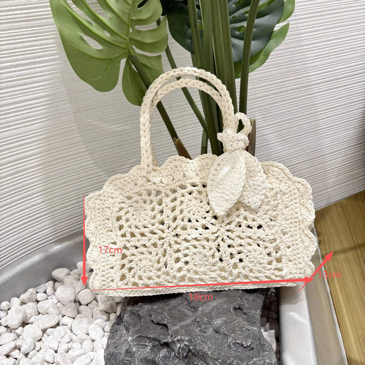 Chunky-Woven Scalloped Top-Handle Bag