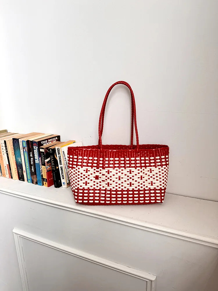 Patterned Woven Basket Bag