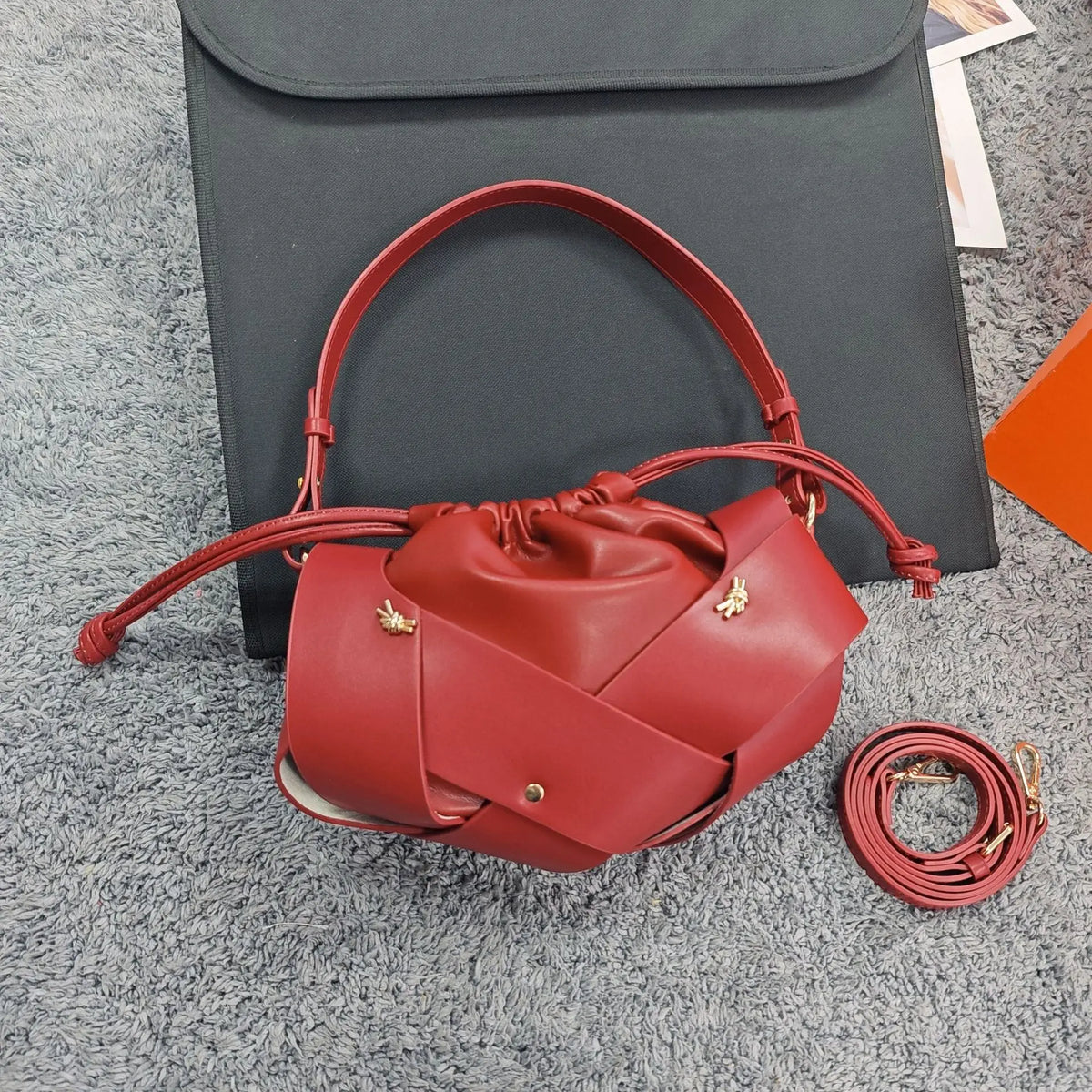 Woven Drawstring Shoulder Bag