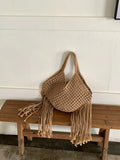 Long-Fringe Woven Shoulder Bag