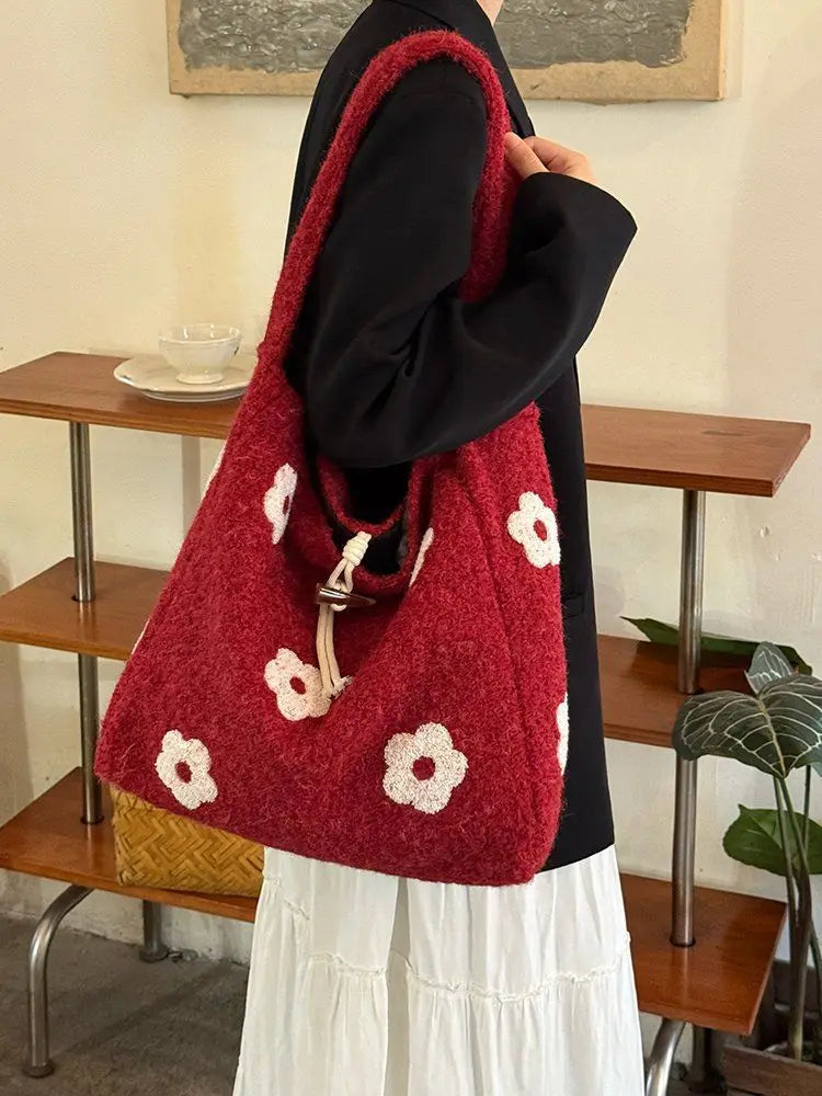 Floral Plush Shoulder Bag