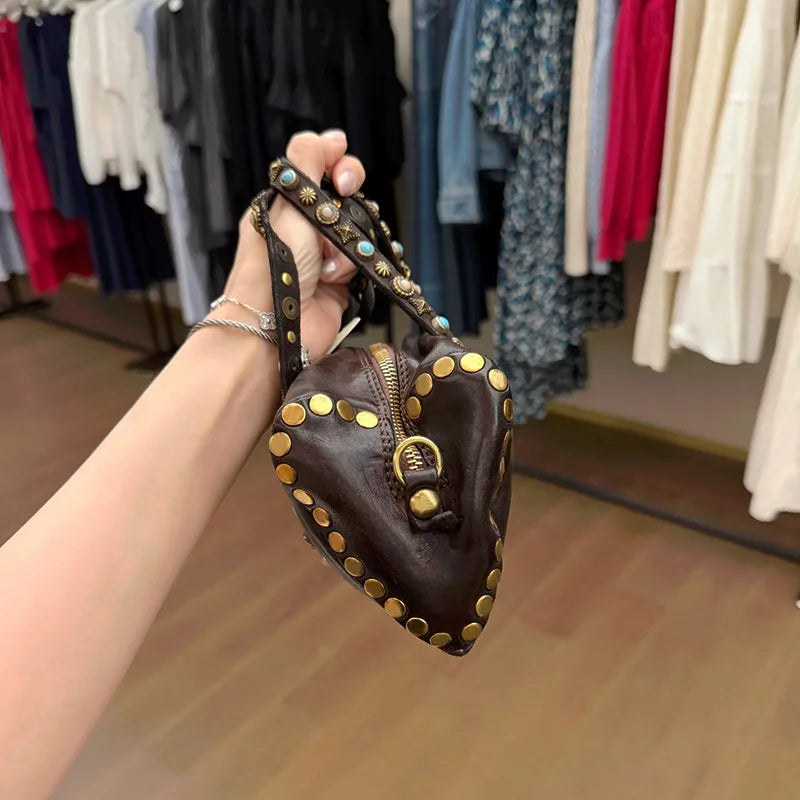 Heart-Studded Top-Handle Bag