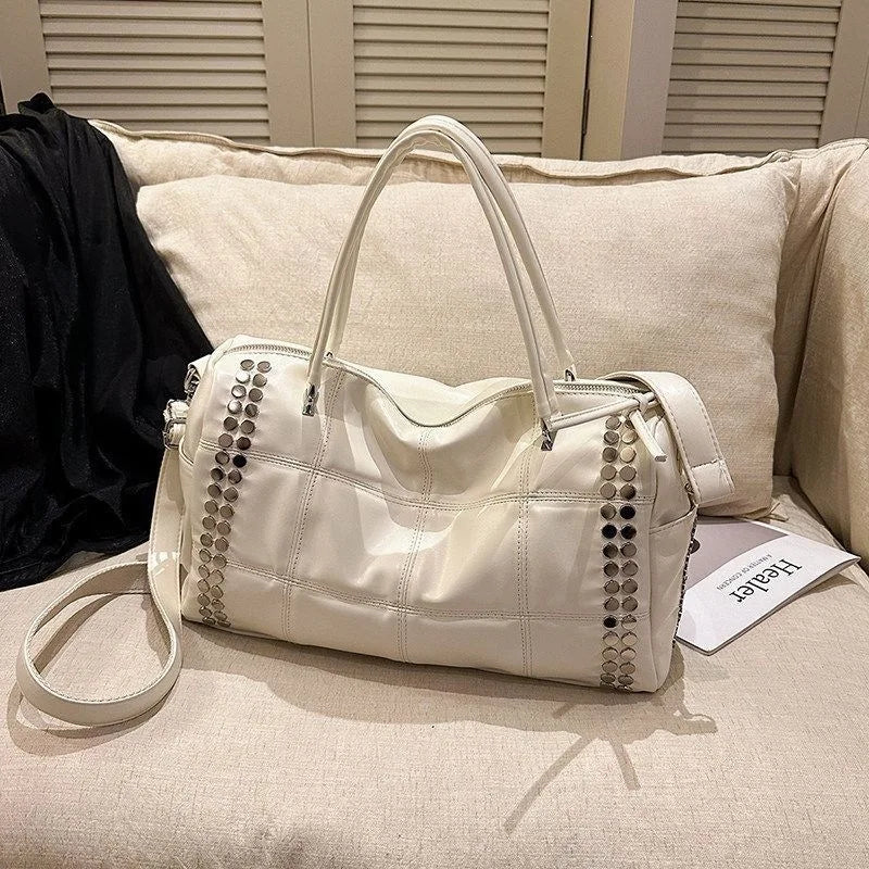 Studded Plaid Bowling Bag