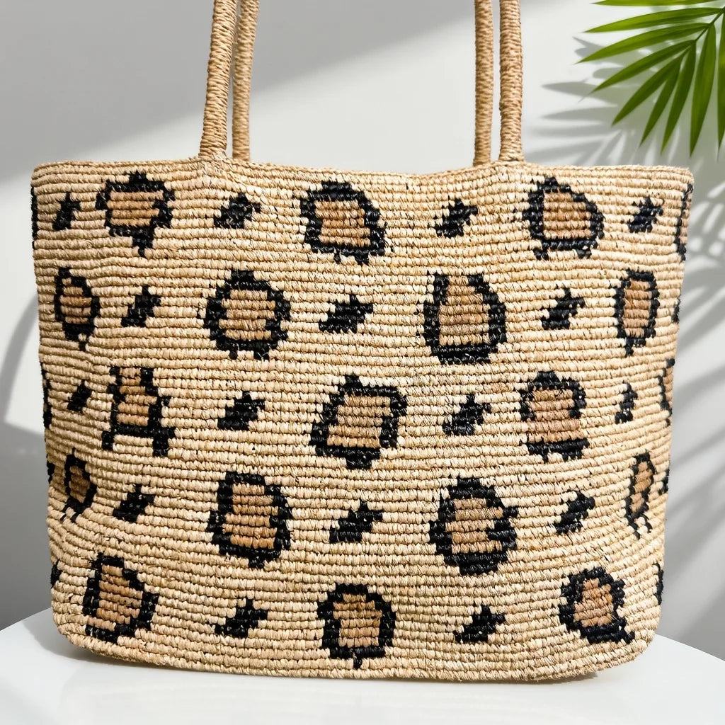 Leopard-Pattern Woven Tote