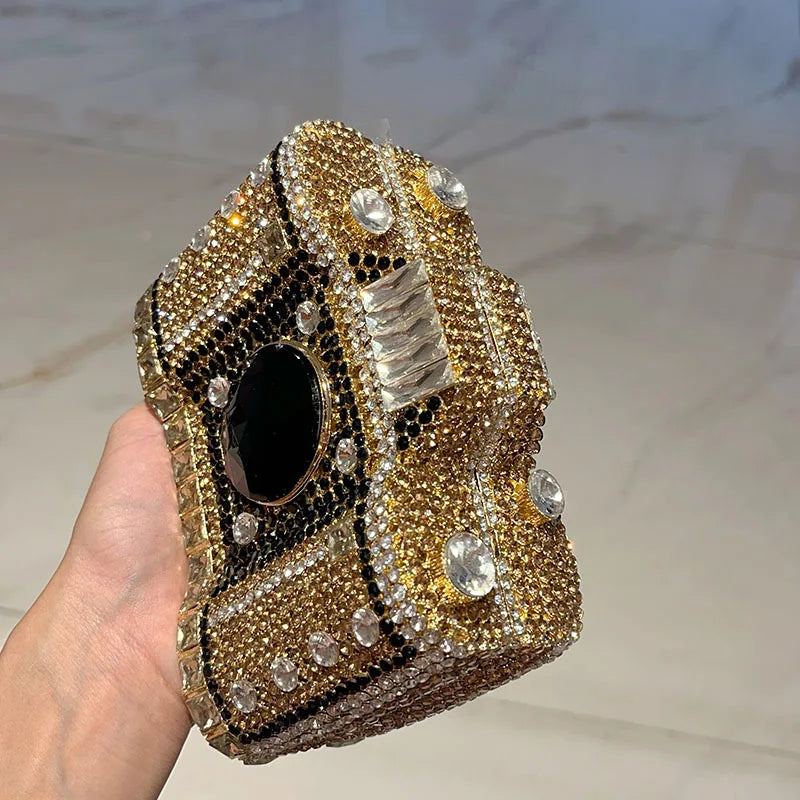 Camera-Shaped Embellished Clutch Bag