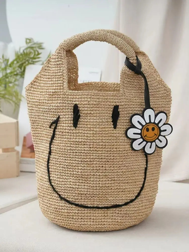 Smiley Woven Bucket Handbag