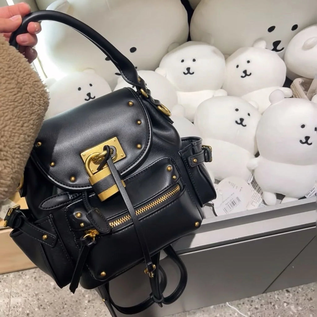 Studded Lock-Detail Top-Handle Bag