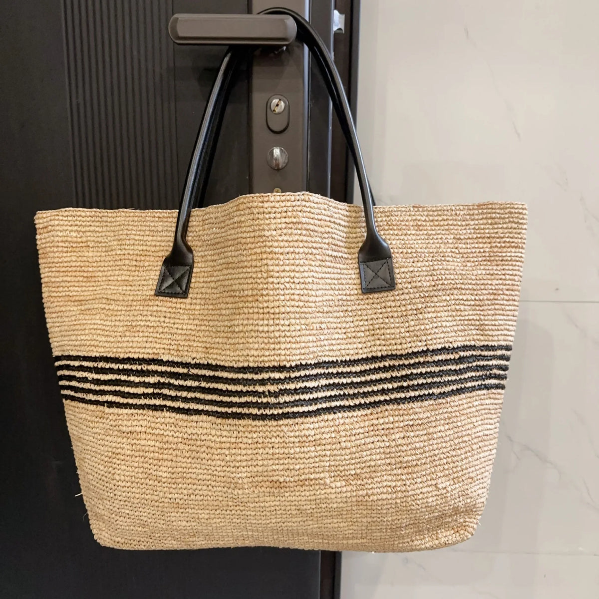 Striped Woven Shoulder Tote