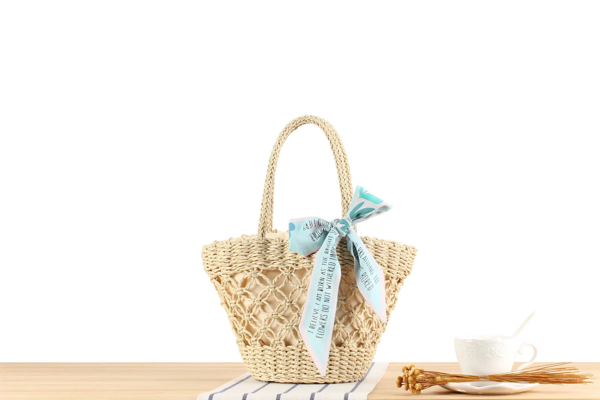 Openwork Woven Basket Tote