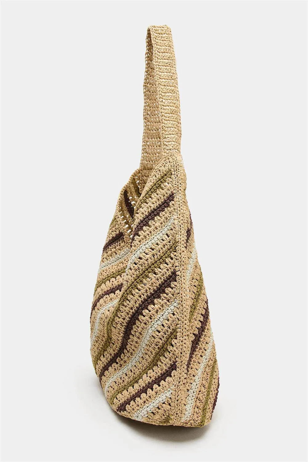 Diagonal-Stripe Woven Shoulder Bag