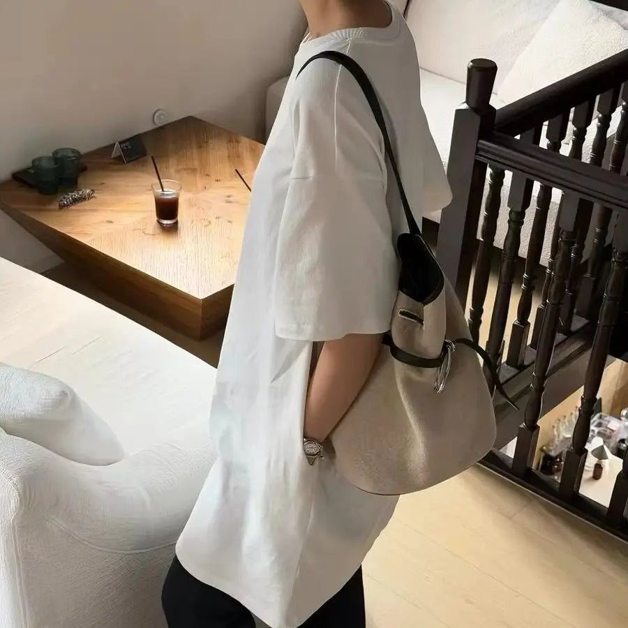 Contrast Trim Drawstring Bucket Bag