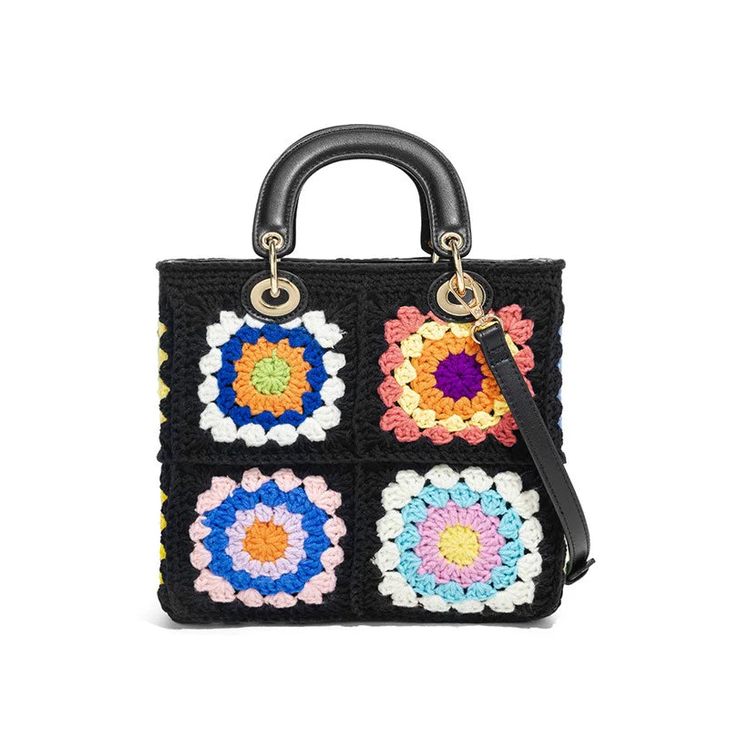 Floral-Square Woven Handbag