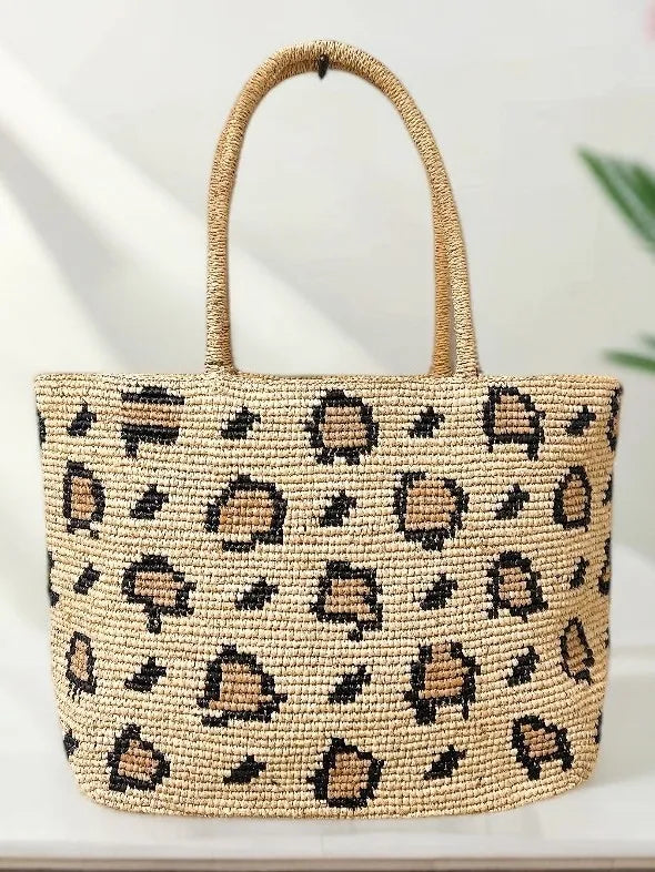 Leopard-Pattern Woven Tote
