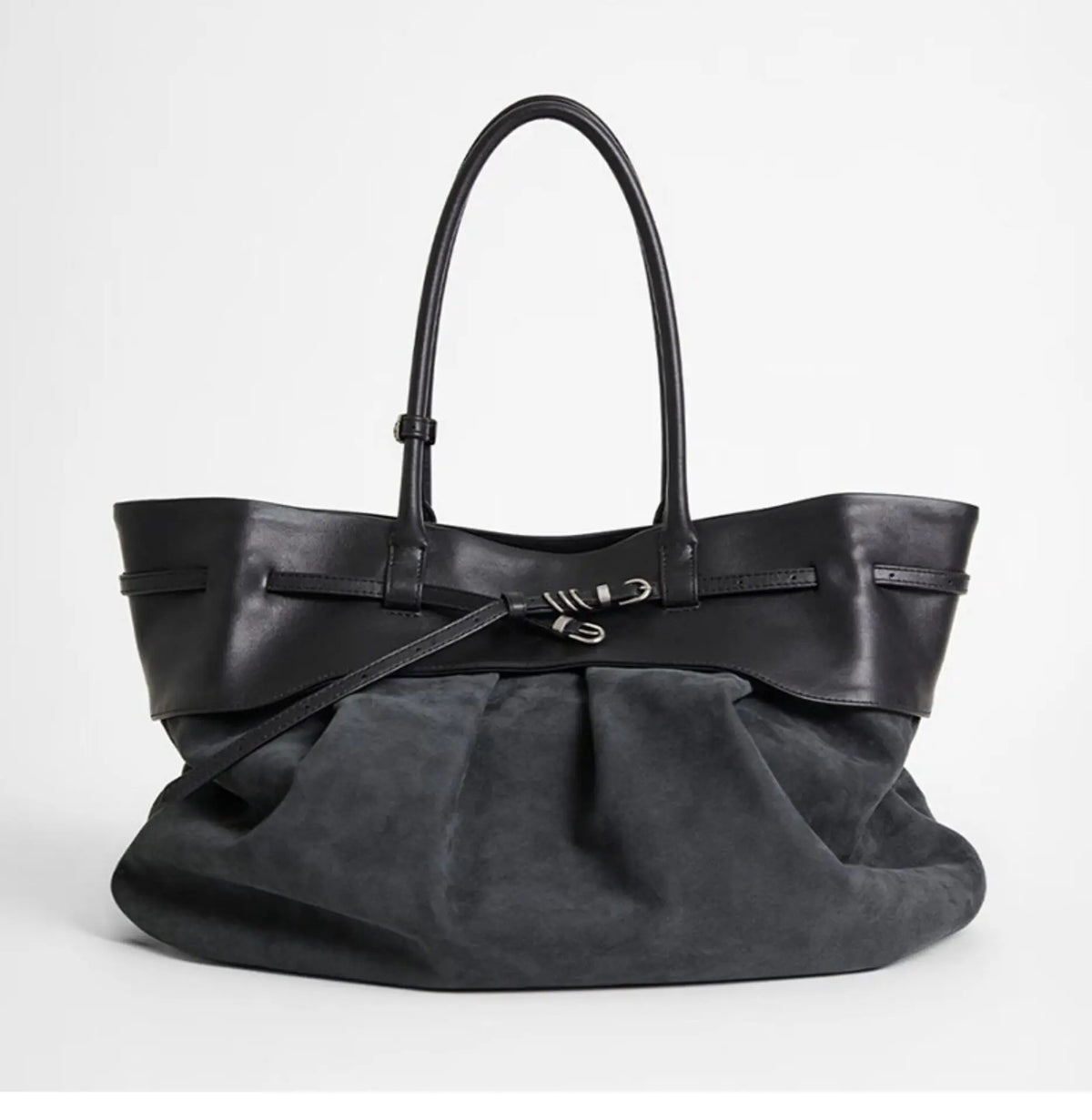 Contrast-Panel Buckled Tote Bag
