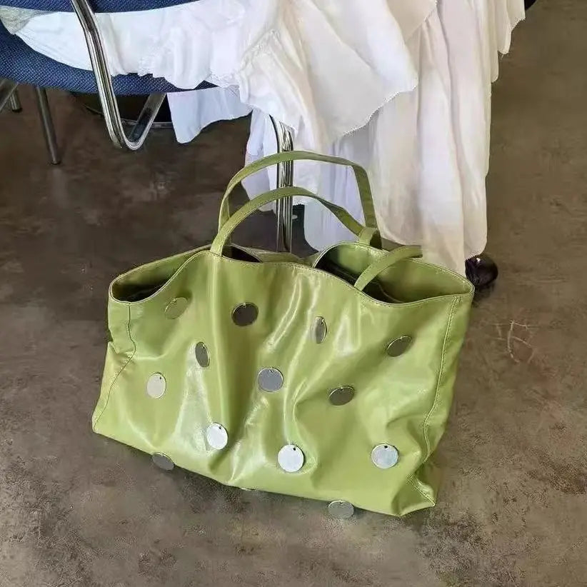 Disc Embellished Shoulder Tote