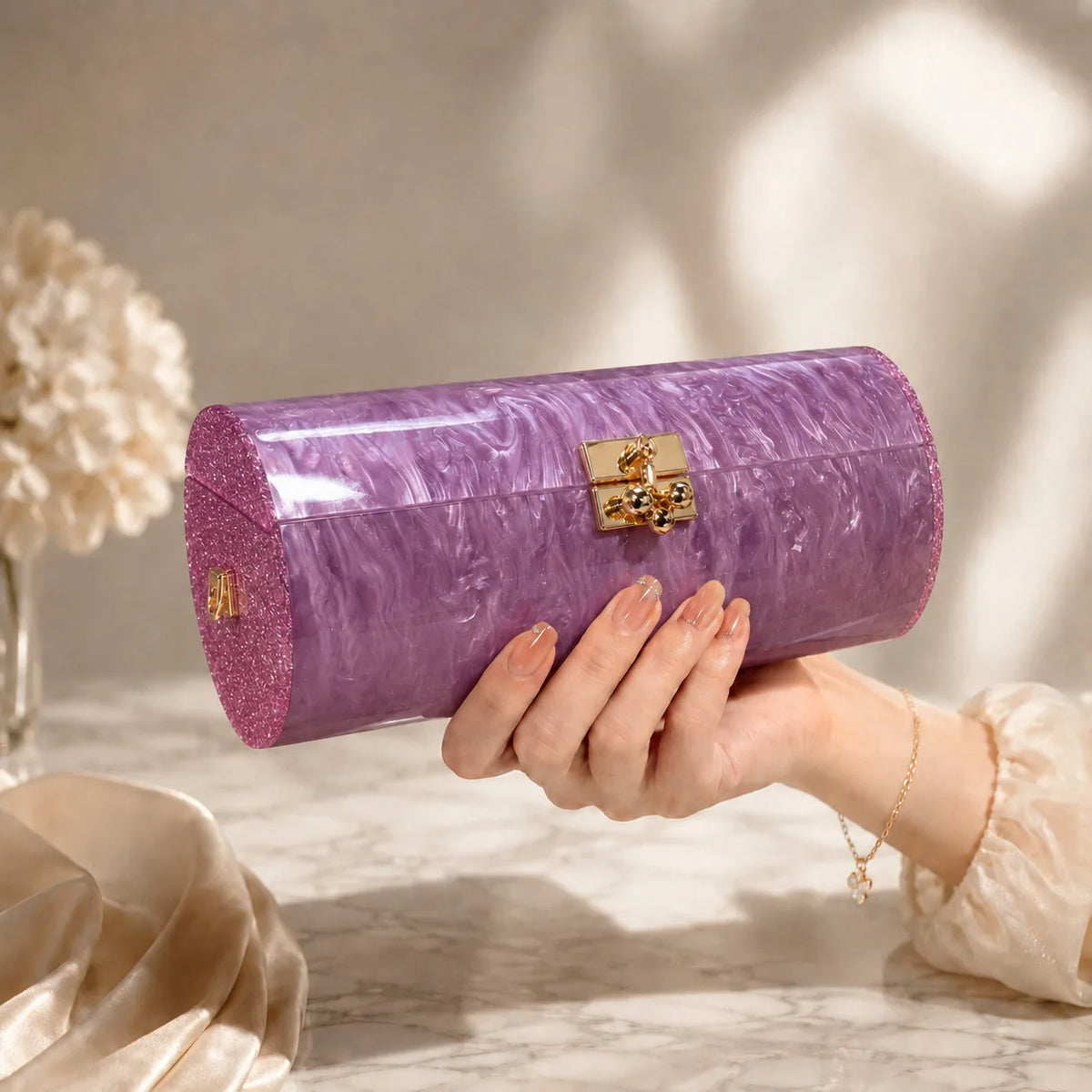 Marbled Cylinder Clutch Bag