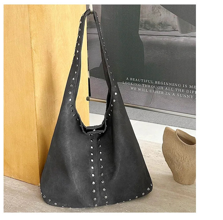 Studded Slouchy Shoulder Bag